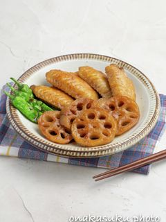 味付け一発!れんこんと鶏手羽の甘辛煮-レシピのメイン写真