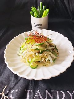 レンジ茹で4分~キュウリ入りもやしナムル-レシピのメイン写真