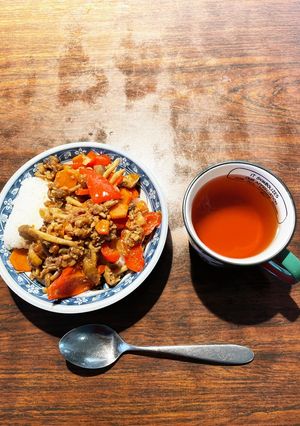 豚こま挽肉の焼き肉茸餡掛けご飯-レシピのメイン写真