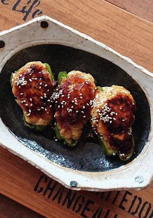 節約レシピ★ピーマンのふんわり肉豆腐詰め-レシピのメイン写真
