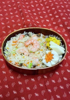 エビバター炒飯とかぼちゃサラダ弁当-レシピのメイン写真