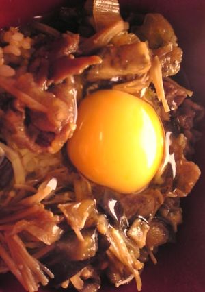 鴨と茄子と葱とえのきだけの卵丼-レシピのメイン写真