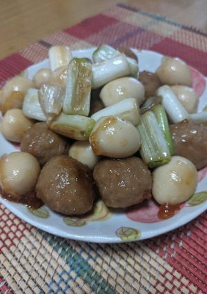 肉団子でねぎま♡炒め②串なし-レシピのメイン写真