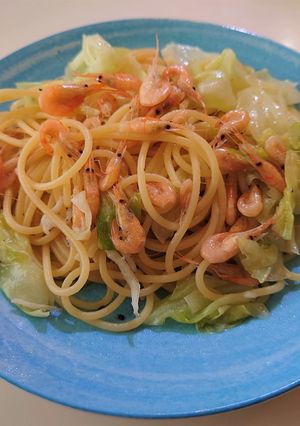 テナガエビとキャベツの彩りパスタ-レシピのメイン写真
