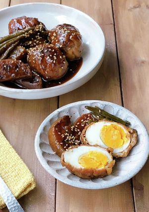 簡単♪肉巻き玉子の甘辛煮-レシピのメイン写真