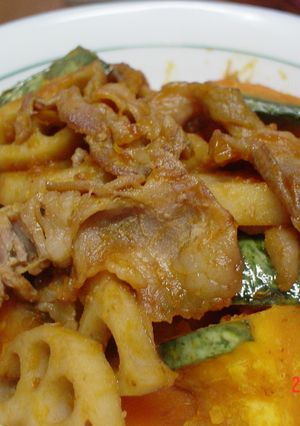 豚肉とかぼちゃとレンコンの甘辛煮-レシピのメイン写真