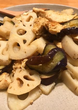 鶏ささみとナスと蓮根の和風カレー風味-レシピのメイン写真