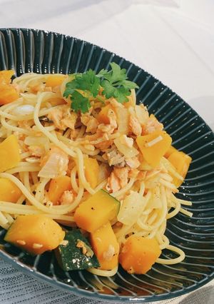 サーモンとカボチャのスパゲティ-レシピのメイン写真