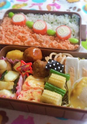 時短　お弁当盛り付け記録20 鮭わかめ飯-レシピのメイン写真