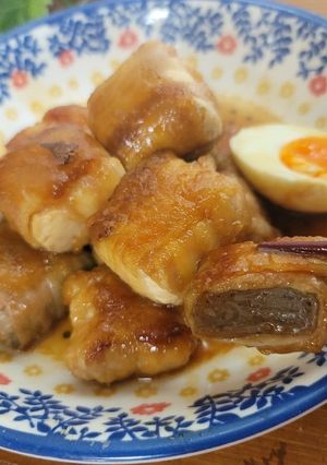 節約美味♡こんにゃく巻き豚の角煮-レシピのメイン写真