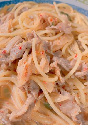 牛乳で簡単☆豚キムチクリームパスタ-レシピのメイン写真