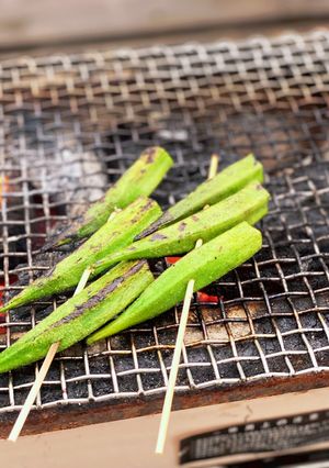 大人の晩酌。岩塩ひとふり炙りオクラ串-レシピのメイン写真