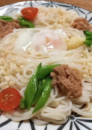 冷やしうどん温泉卵のせ-レシピのメイン写真