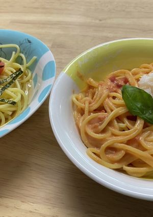 タラスパとカニスパのハーフ&ハーフ-レシピのメイン写真