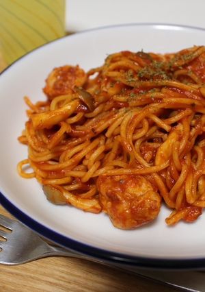 ゴロっと鶏だんごのトマトパスタ-レシピのメイン写真