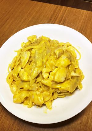 南瓜とゴボウささみの豆乳クリームパスタ-レシピのメイン写真