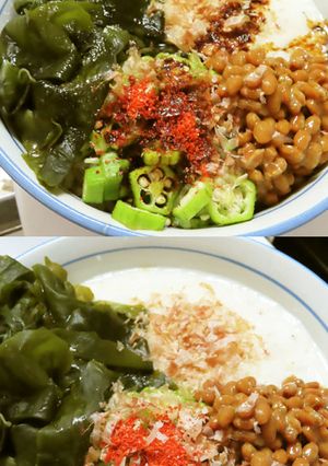腸活４種丼：ワカメ・オクラ・納豆・とろろ-レシピのメイン写真