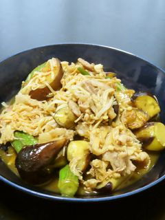 茄子とオクラとエノキと三枚肉のポン酢炒め-レシピのメイン写真