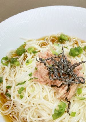 ツナ＆塩昆布＆青ネギのぶっかけ素麺-レシピのメイン写真