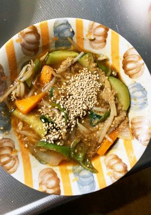 レンジもやしズッキーニスタミナ甘辛野菜炒-レシピのメイン写真