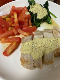 豚ステとトマトとほうれん草のマスタード-レシピのメイン写真