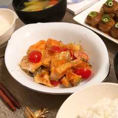 鮭とミニトマトのオーロラソース炒め-レシピのメイン写真