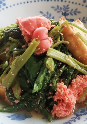 レンジで簡単♪空心菜と厚揚げの明太煮-レシピのメイン写真