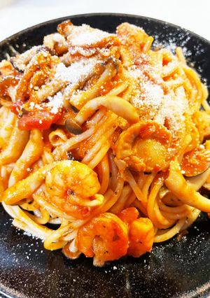 シーフードミックスでトマトソースパスタ-レシピのメイン写真