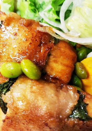 厚揚げと豚バラのしそ巻き♪枝豆トッピング-レシピのメイン写真