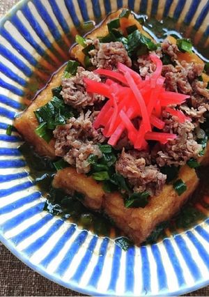 早い厚揚げとニラと牛こまでお手軽すき焼き-レシピのメイン写真
