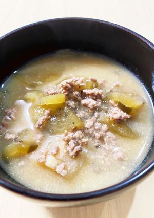 ナスと合挽の味噌汁-レシピのメイン写真