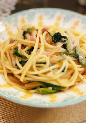 ベーコンとほうれん草のめんつゆパスタ-レシピのメイン写真