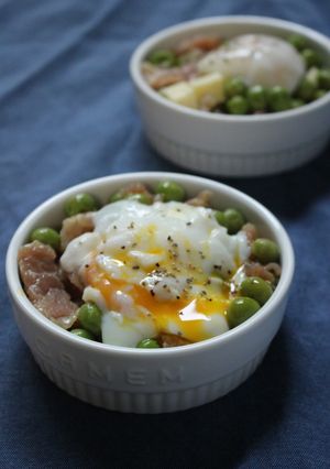 【グリンピースのサラダ】温玉乗せ-レシピのメイン写真