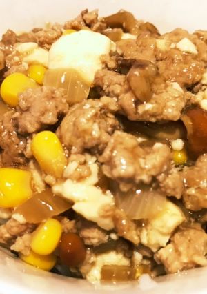 豆腐豚挽肉なめコーンの醤油あんかけ-レシピのメイン写真