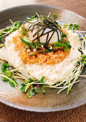 納豆とオクラと温玉のねばねばぶっかけ麺-レシピのメイン写真