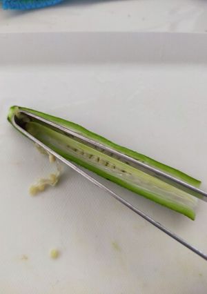 オクラの種の取り方（魚の骨抜きを使って）-レシピのメイン写真
