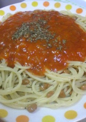 簡単コクうま！納豆和えミートソースパスタ-レシピのメイン写真