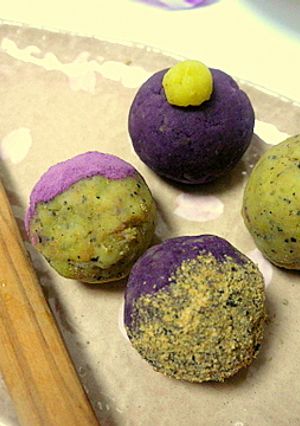 黒ごまきなこ風味のさつまいも＆紫いも団子-レシピのメイン写真