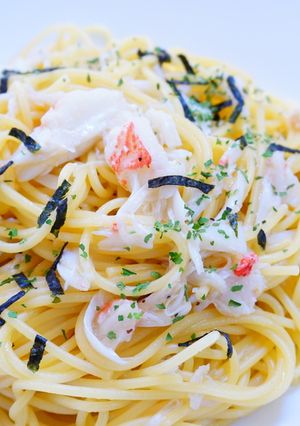 レンチンパスタで毛ガニの和風醤油パスタ-レシピのメイン写真