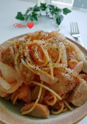 1パンで業スーの肉だんご入りトマトパスタ-レシピのメイン写真