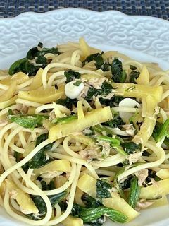 たくあんと冷凍ほうれん草の和風パスタ-レシピのメイン写真