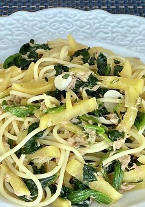 たくあんと冷凍ほうれん草の和風パスタ-レシピのメイン写真