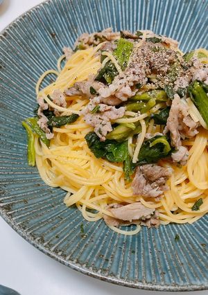 牛こまとほうれんそうの柚子胡椒パスタ-レシピのメイン写真
