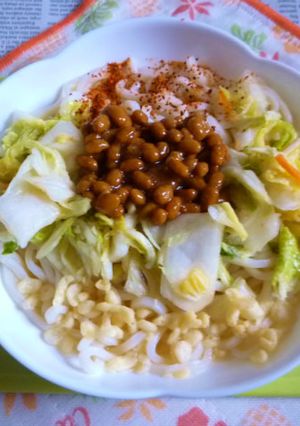 醤油うどん風冷やしうどん54納豆白菜漬け-レシピのメイン写真