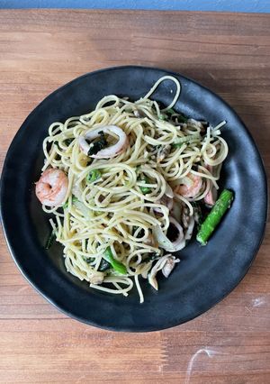 パパの海鮮アスパラパスタ　エビあさりイカ-レシピのメイン写真