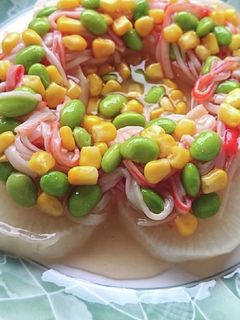 大根に枝豆とコーンとカニカマ和風あんかけ-レシピのメイン写真