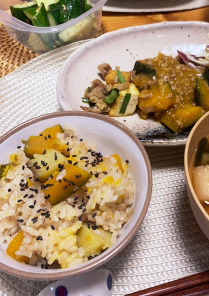 さつまいもとカボチャ（栗）の炊き込みご飯-レシピのメイン写真