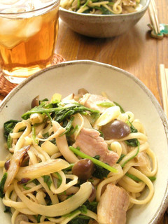塩豚とお浸しの和風パスタ-レシピのメイン写真