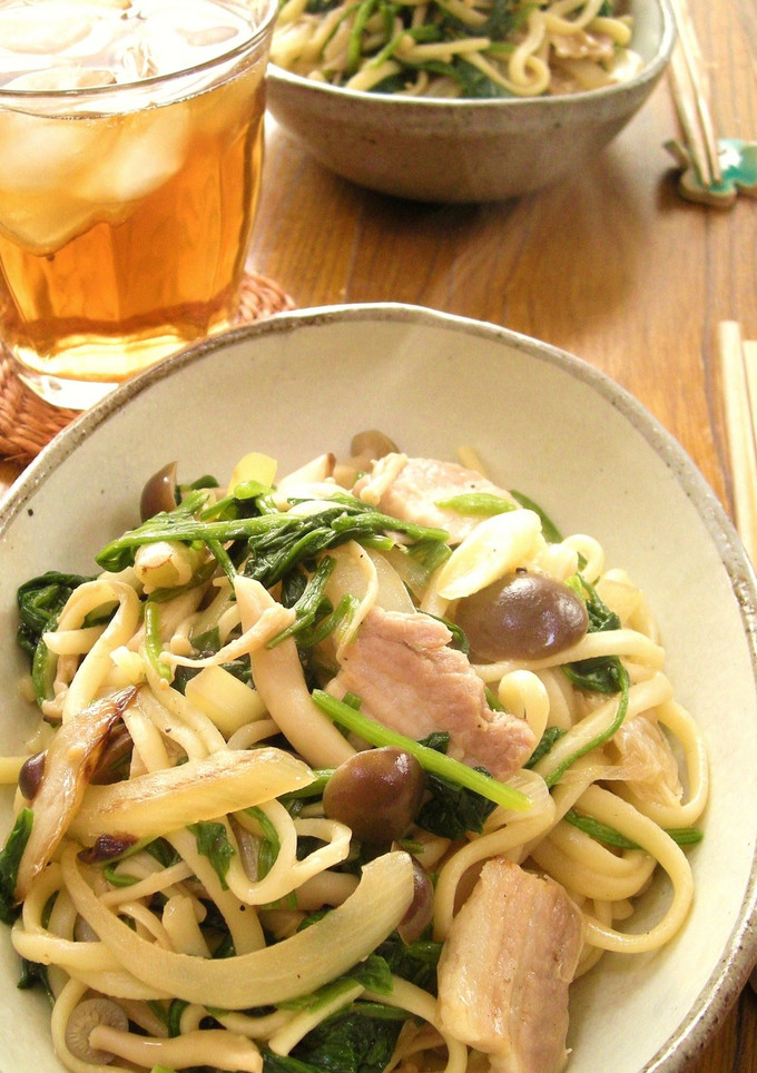 塩豚とお浸しの和風パスタ-レシピのメイン写真