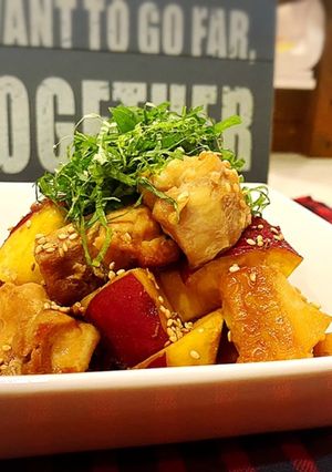 鶏肉とサツマイモの麺つゆバター炒め♪-レシピのメイン写真